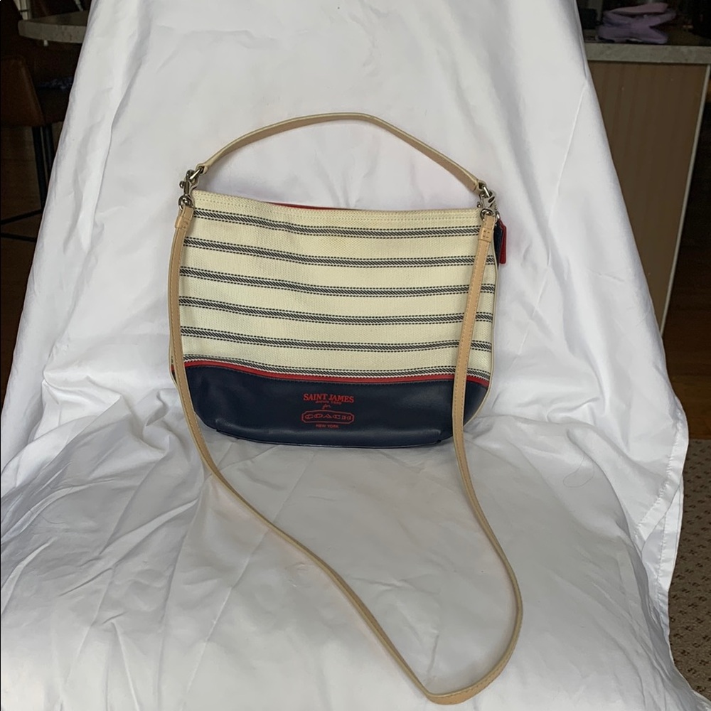 Saint James Cream for Coach Blue Shoulder Bag with Stripes